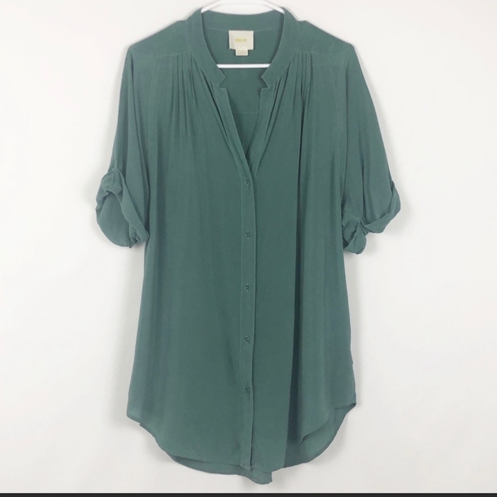 Anthropologie Maeve Green Silk Tunic